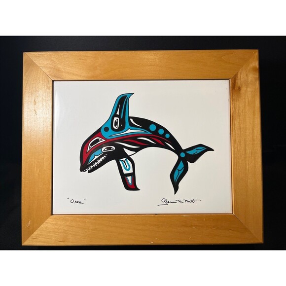 Orca Whale Tile On Handmade Wood Trinket Box By Glenn Mcnutt Alaska Native Art - Picture 1 of 13